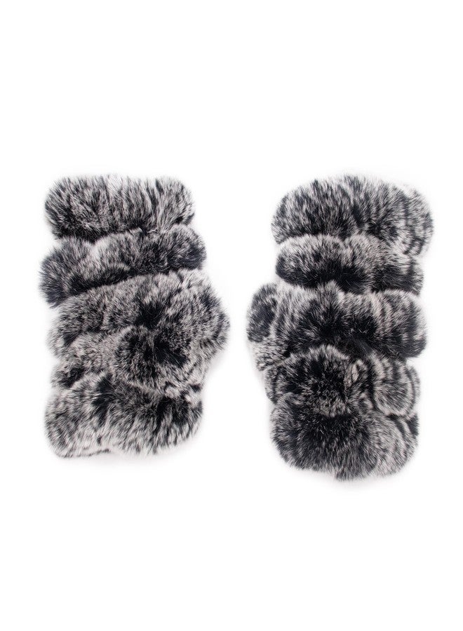Surell Fingerless Gloves - Real Rex Rabbit Fur Gloves - Women’s Texting Gloves - Fingerless Mittens - Fur Winter Gloves - Soft & Warm Cold Weather Mittens for Girls - Black Frost - Image 2